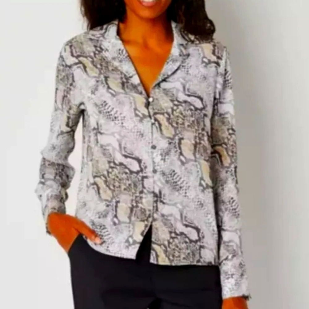 Worthington Snake Print Monochrome Woman's Blouse Sz XS (NWT)